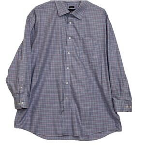 Pronto Uomo Button Long Sleeve Check Dress Shirt Blue Lavender Men Size 18 32-33